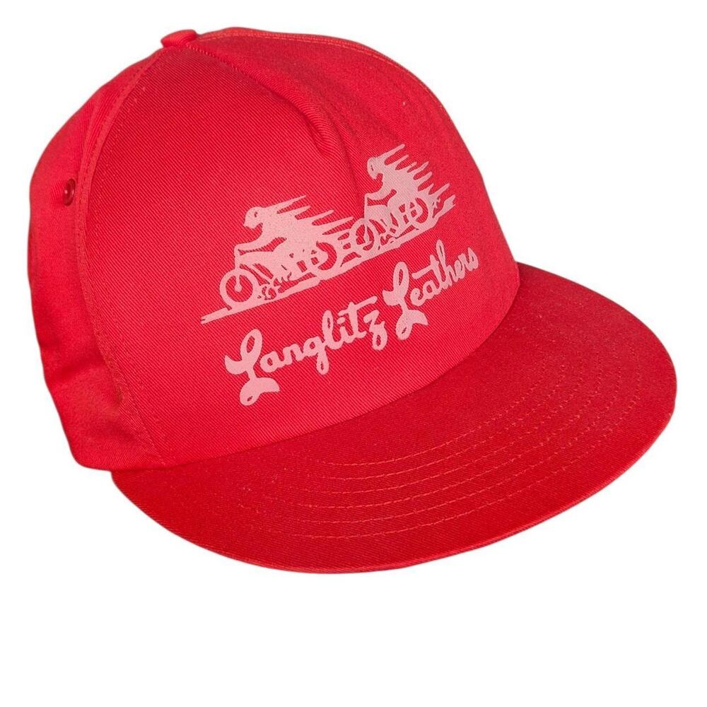 Vintage 1980s Langlitz Leathers Red Snapback Hat Made in USA